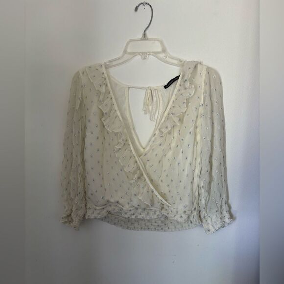 Abercrombie long sleeve metallic print  wrap top with ruffle detail S - Picture 10 of 14